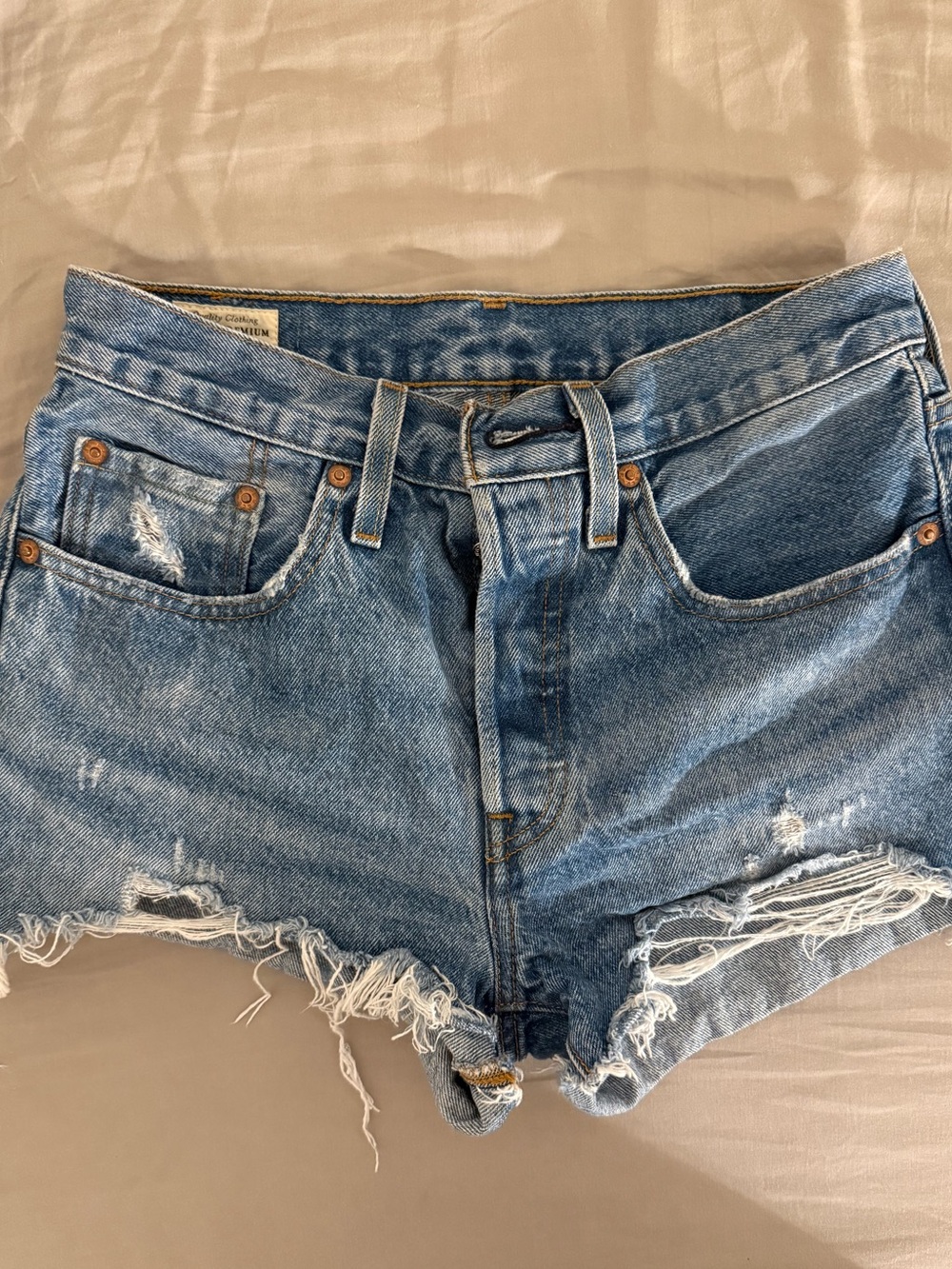 Levi's 501 Distressed Light Blue Denim Cutoff Shorts W26